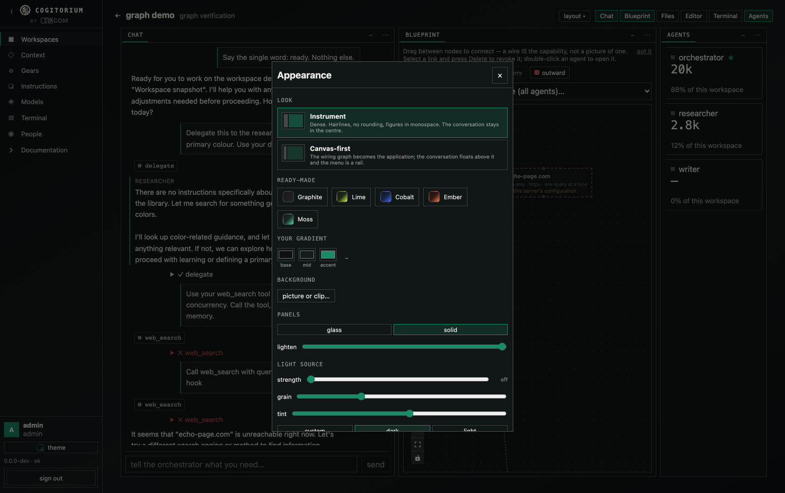 The appearance dialog
